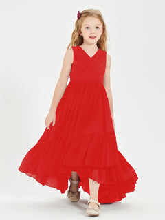 Boho Junior Bridesmaid Dresses Cascading Skirt Red