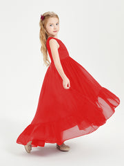 Boho Junior Bridesmaid Dresses Cascading Skirt Red