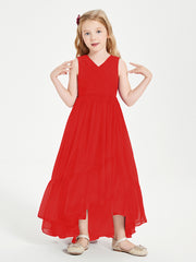 Boho Junior Bridesmaid Dresses Cascading Skirt Red