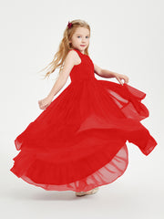 Boho Junior Bridesmaid Dresses Cascading Skirt Red