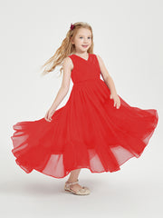 Boho Junior Bridesmaid Dresses Cascading Skirt Red
