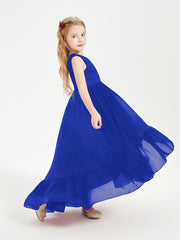 Boho Junior Bridesmaid Dresses Cascading Skirt Royal Blue
