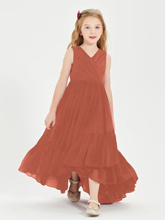 Boho Junior Bridesmaid Dresses Cascading Skirt Rust