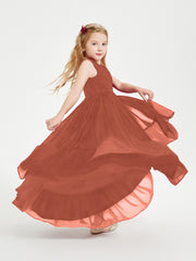 Boho Junior Bridesmaid Dresses Cascading Skirt Rust