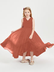 Boho Junior Bridesmaid Dresses Cascading Skirt Rust