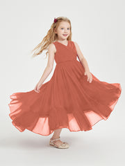 Boho Junior Bridesmaid Dresses Cascading Skirt Rust