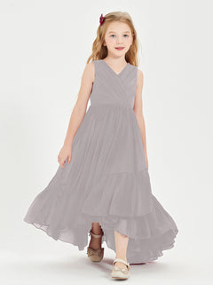 Boho Junior Bridesmaid Dresses Cascading Skirt Silver