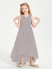 Boho Junior Bridesmaid Dresses Cascading Skirt Silver