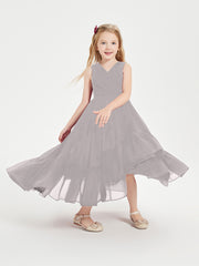 Boho Junior Bridesmaid Dresses Cascading Skirt Silver