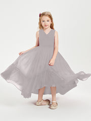 Boho Junior Bridesmaid Dresses Cascading Skirt Silver