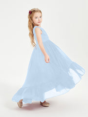 Boho Junior Bridesmaid Dresses Cascading Skirt Sky Blue