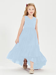 Boho Junior Bridesmaid Dresses Cascading Skirt Sky Blue