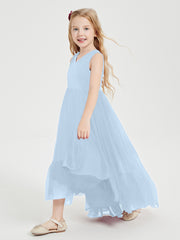 Boho Junior Bridesmaid Dresses Cascading Skirt Sky Blue