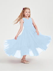 Boho Junior Bridesmaid Dresses Cascading Skirt Sky Blue