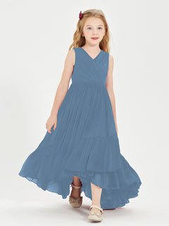 Boho Junior Bridesmaid Dresses Cascading Skirt Slate Blue