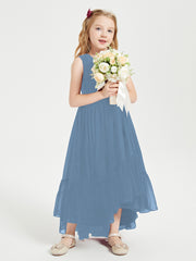 Boho Junior Bridesmaid Dresses Cascading Skirt Slate Blue