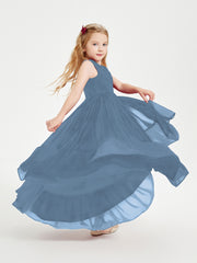 Boho Junior Bridesmaid Dresses Cascading Skirt Slate Blue