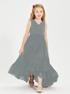 Boho Junior Bridesmaid Dresses Cascading Skirt Steel Grey