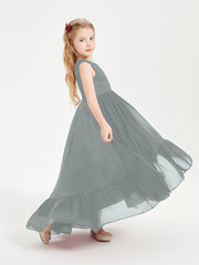 Boho Junior Bridesmaid Dresses Cascading Skirt Steel Grey