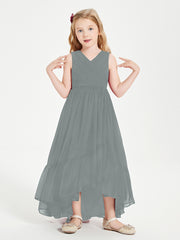 Boho Junior Bridesmaid Dresses Cascading Skirt Steel Grey