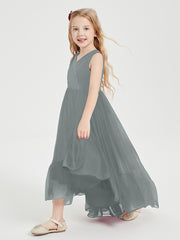 Boho Junior Bridesmaid Dresses Cascading Skirt Steel Grey
