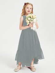 Boho Junior Bridesmaid Dresses Cascading Skirt Steel Grey