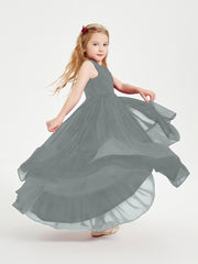 Boho Junior Bridesmaid Dresses Cascading Skirt Steel Grey