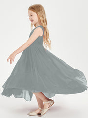 Boho Junior Bridesmaid Dresses Cascading Skirt Steel Grey