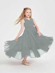 Boho Junior Bridesmaid Dresses Cascading Skirt Steel Grey