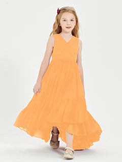 Boho Junior Bridesmaid Dresses Cascading Skirt Tangerine