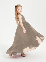 Boho Junior Bridesmaid Dresses Cascading Skirt Taupe