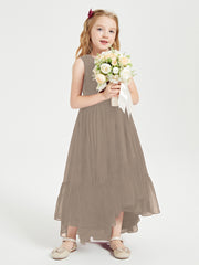 Boho Junior Bridesmaid Dresses Cascading Skirt Taupe