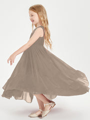 Boho Junior Bridesmaid Dresses Cascading Skirt Taupe