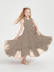 Boho Junior Bridesmaid Dresses Cascading Skirt Taupe