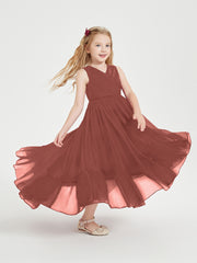 Boho Junior Bridesmaid Dresses Cascading Skirt Terracotta