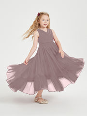 Boho Junior Bridesmaid Dresses Cascading Skirt Vintage Mauve