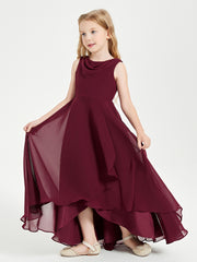 Modern Asymmetrical Junior Bridesmaid Dresses Cowl Neck Cabernet