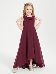 Modern Asymmetrical Junior Bridesmaid Dresses Cowl Neck Cabernet