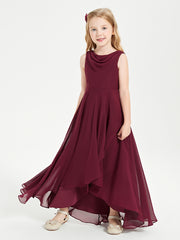 Modern Asymmetrical Junior Bridesmaid Dresses Cowl Neck Cabernet