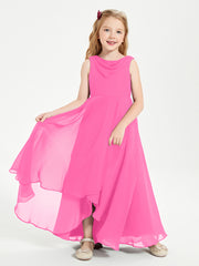 Modern Asymmetrical Junior Bridesmaid Dresses Cowl Neck Azalea