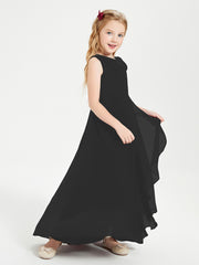 Modern Asymmetrical Junior Bridesmaid Dresses Cowl Neck Black