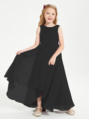 Modern Asymmetrical Junior Bridesmaid Dresses Cowl Neck Black