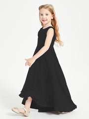 Modern Asymmetrical Junior Bridesmaid Dresses Cowl Neck Black