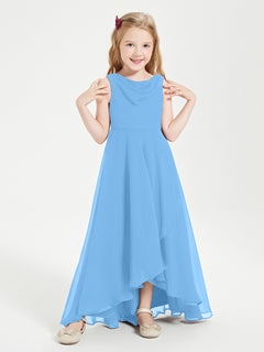 Modern Asymmetrical Junior Bridesmaid Dresses Cowl Neck Blue