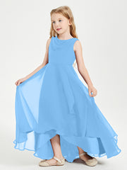 Modern Asymmetrical Junior Bridesmaid Dresses Cowl Neck Blue