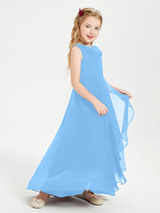 Modern Asymmetrical Junior Bridesmaid Dresses Cowl Neck Blue