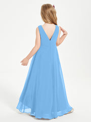 Modern Asymmetrical Junior Bridesmaid Dresses Cowl Neck Blue