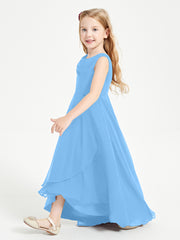 Modern Asymmetrical Junior Bridesmaid Dresses Cowl Neck Blue
