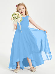 Modern Asymmetrical Junior Bridesmaid Dresses Cowl Neck Blue
