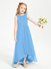 Modern Asymmetrical Junior Bridesmaid Dresses Cowl Neck Blue